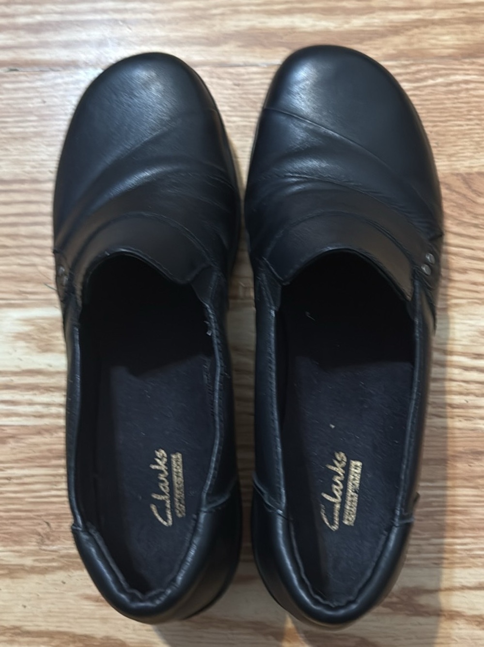 Clarks Black Leather Slip-On Shoes